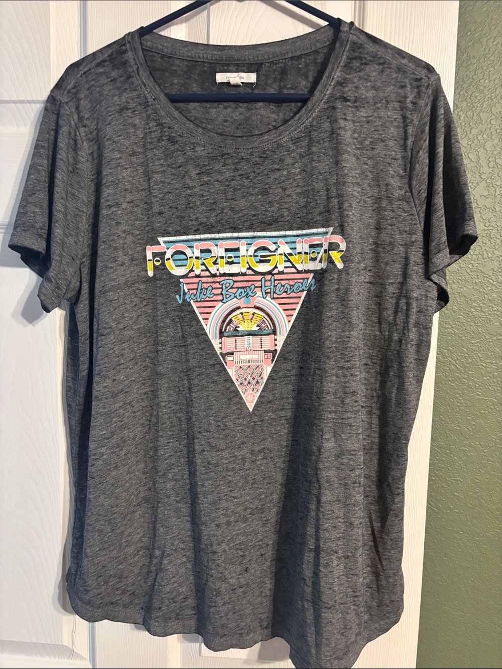 Maurices Gray Tee with Multicolor Foreigner Juke Box Graphic